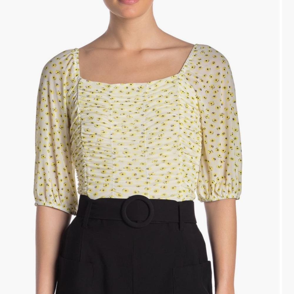 Yellow Printed Mesh Rouge Top